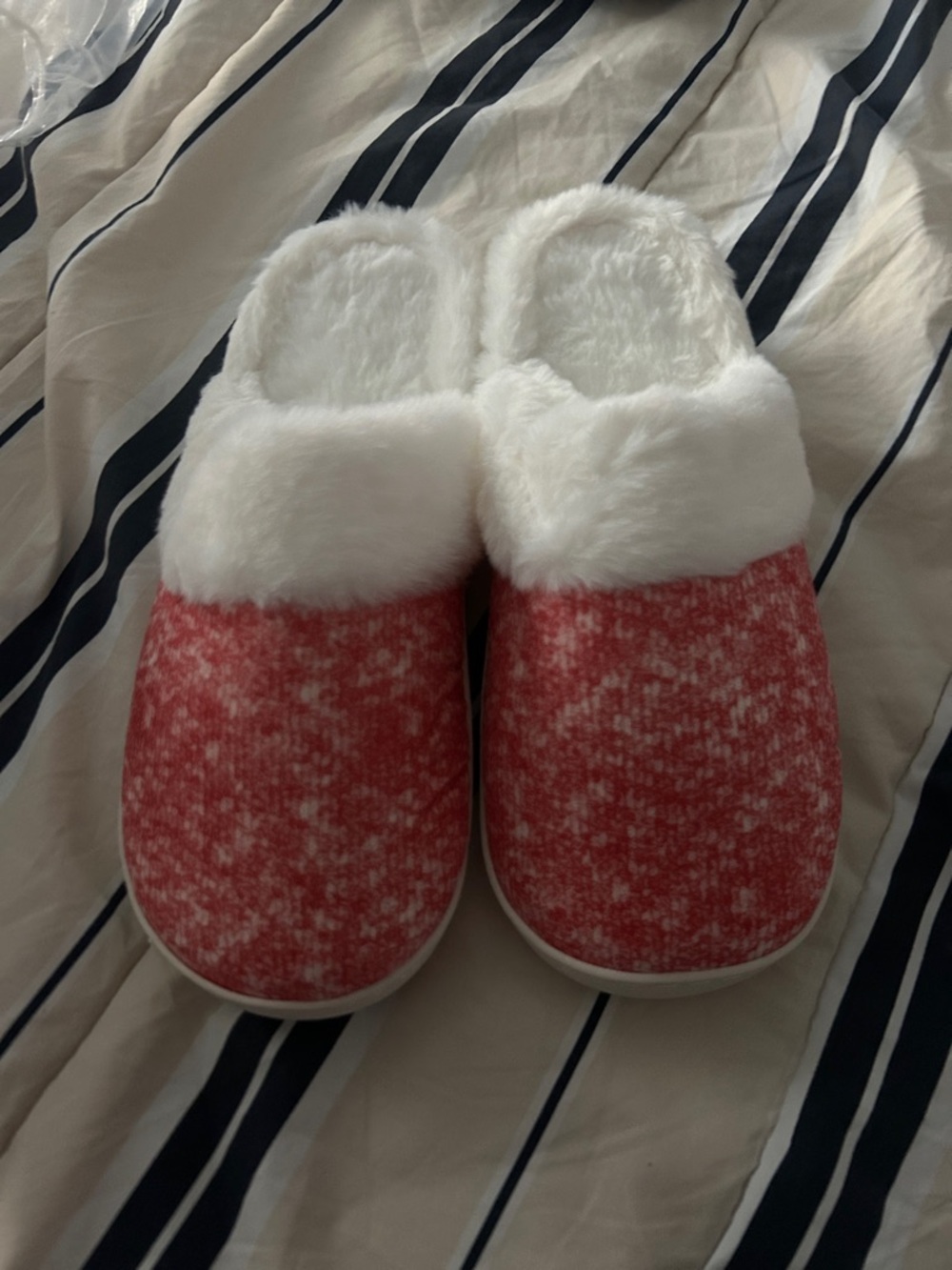 a new day Pink and White Plush Clog Slippers